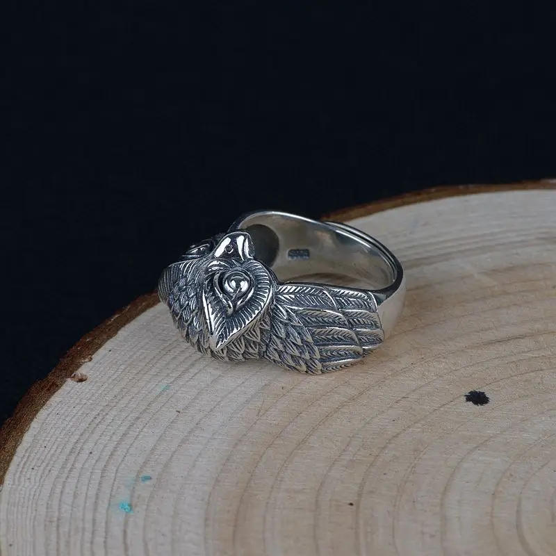 Кольцо FNJ в стиле панк, Орел, животное, сова, 925 серебро, Anillos, новая мода, S925 Стерлинговое Серебро, кольца для мужчин, ювелирное изделие, регулируемый размер, bague
