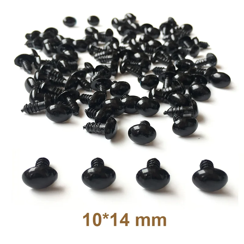 10x14 mm 100 шт./пакет DIY с бесплатной доставкой черная овальные Эллипс Продолговатые Кукла Детская безопасность нос глаза для плюшевый медведь мягкие игрушки оснастки животных с шайбы-пробки - Цвет: 10x14 mm