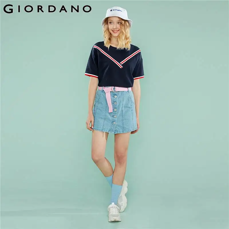 Giordano женская футболка женские толстовки контрастного цвета v-образный дизайн