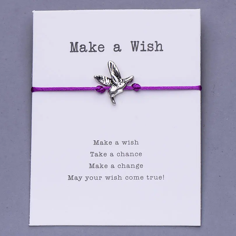 dk purple with card Pipitree, сделай пожелание, птица, Чайка, очаровательный браслет, дружба, вдохновляющий подарок, красная струна, браслеты с пожеланиями, женские, мужские, детские ювелирные изделия - Окраска металла: dk purple with card