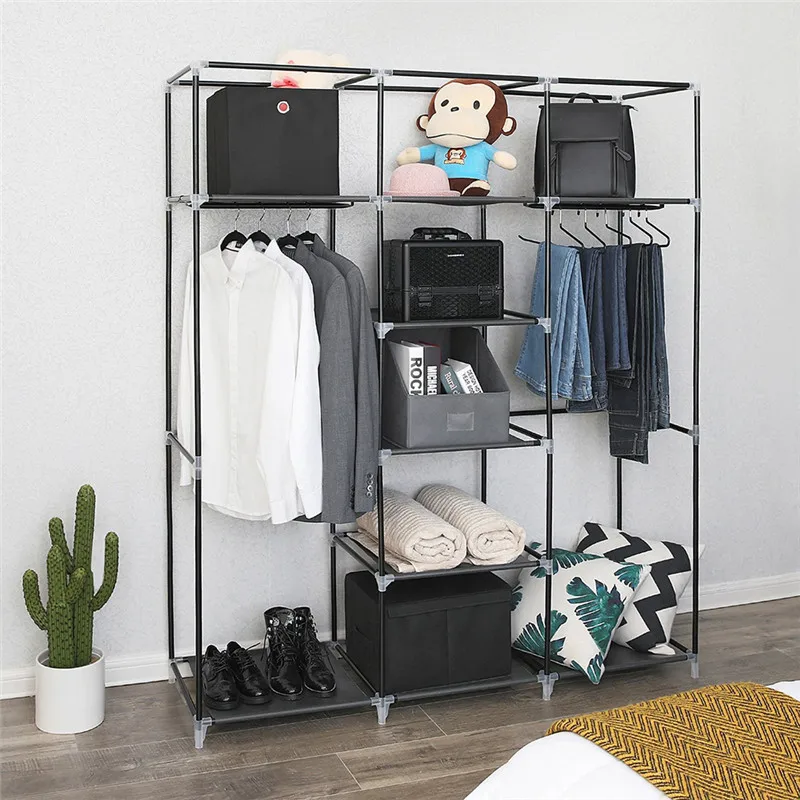 Шкаф для хранения 175x150x45 см размер XXL платяной шкаф из нетканого материала черный