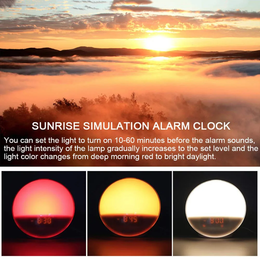 WIFI голосовой звуковой будильник светодиодный симулятор восхода солнца с fm радио