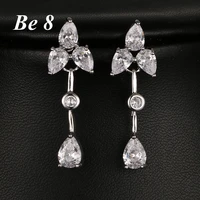 be8 brand new design shiny cubic zirconia water drop bridal earrings brincos white gold color earrings girls party jewelry e 258