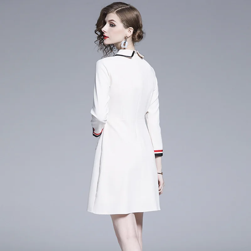 LISER Women Runway Designer White Dress 2019 Elegant Bow Autumn Mini Buttons Turn-down Collar High Quality Dresses Vestidos | Женская