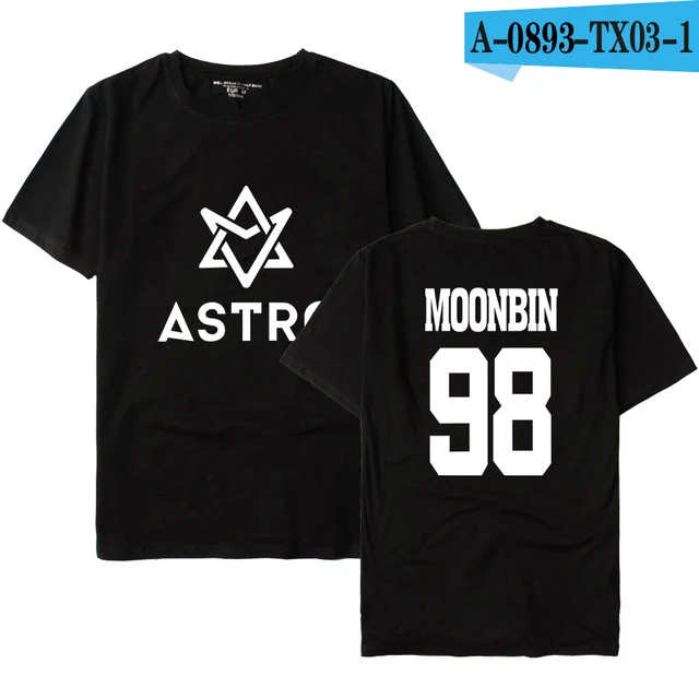 black KPOP ASTRO STAR Group Футболка с принтом модные хлопковые футболки летняя футболка с коротким рукавом Повседневная футболка размера плюс одежда унисекс - Цвет: black