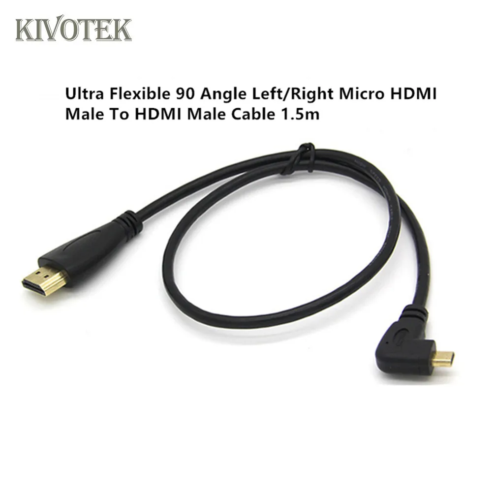 KIVOTEK ультра гибкий 90 Угол левый/правый локоть микро HDMI мужчина к hdmi Мужской кабель