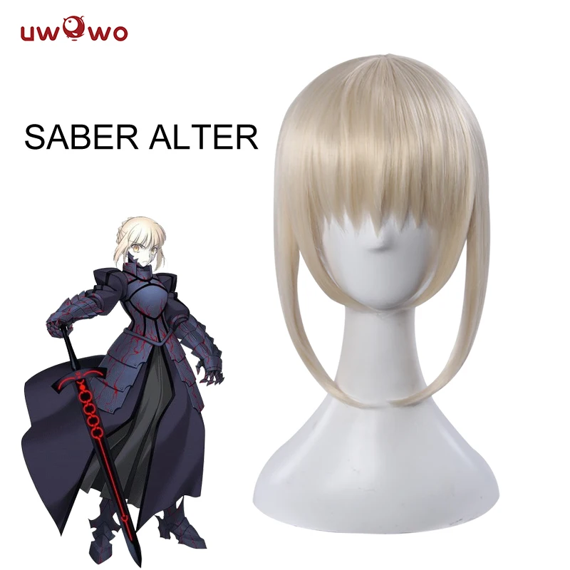 UWOWO аниме Fate Stay Night Saber Alter/Arturia Pendragon Alter косплей парик 35 см золотые волосы матовые