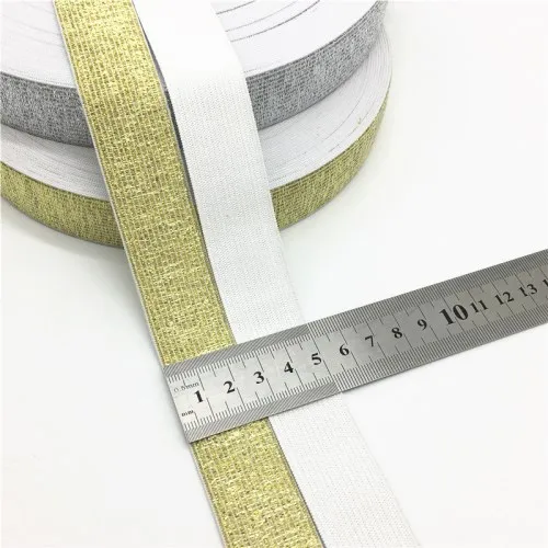 25mm Golden Золотые, серебряные нейлоновые эластичные банданы высокого качества 25 мм 40 мм ширина эластичная лента для одежды брюки аксессуары для шитья 1 метр - Цвет: 25mm Golden