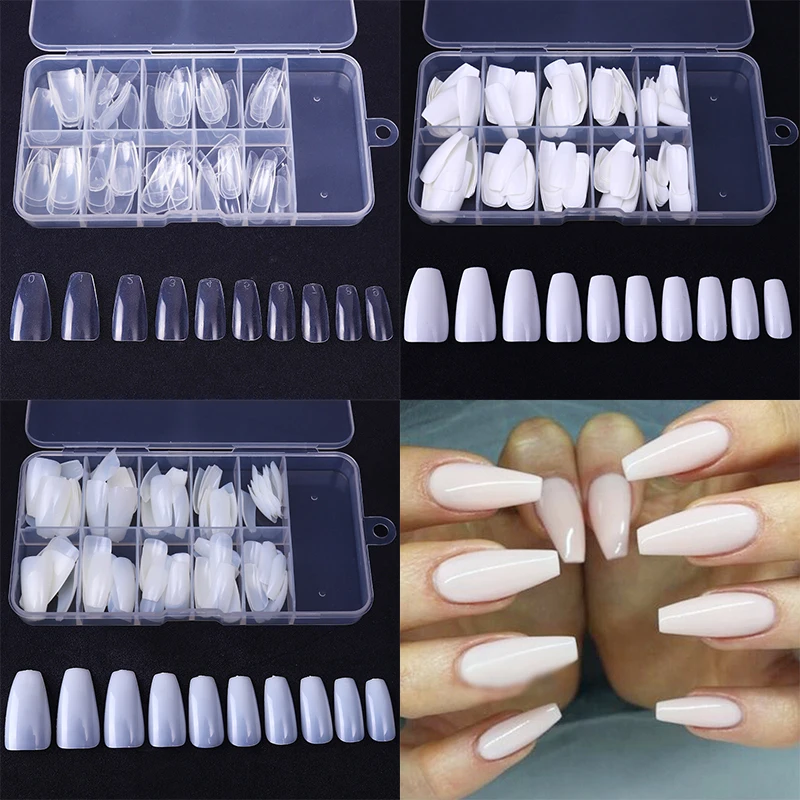 1 коробка 100 шт. накладные ногти форма гроба длинные красивые полностью