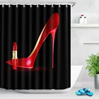 Красная занавеска для душа на высоких каблуках с узором в виде помады на черном водостойкая занавеска для ванной комнаты с защитой от плесени для девочек домашний декор для ванной комнаты