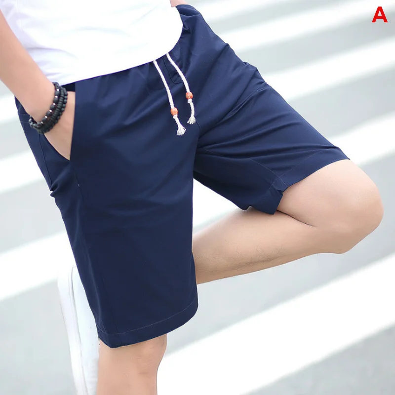 

Newly Men Shorts Solid Color Breathable Slim Fit Middle Waist Half Pants for Summer m99