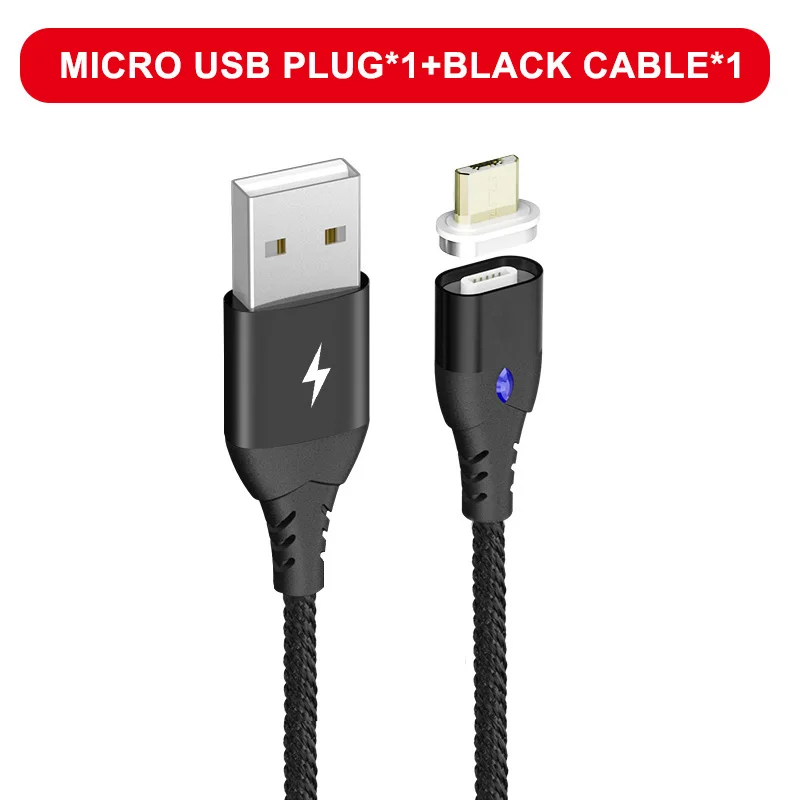 Oppselve светодиодный магнитный usb-кабель, магнитный штекер и кабель USB type C и кабель Micro usb и кабель USB для iPhone XS Max XR X 8 7 6 Plus - Цвет: Black Micro Cable