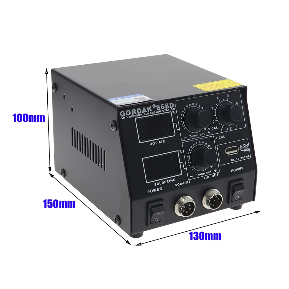 GORDAK 868D Интеллектуальный 3 в 1 антистатический горячий воздух двойной цифровой горячий воздушный пистолет паяльная станция USB зарядка мобильного телефона