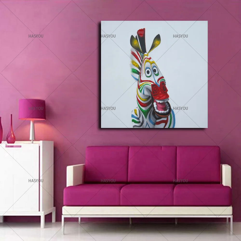 Best ручной работы, оригинальные красочные Улыбающееся Zebra Square Размеры Домашний Декор холст расписанную иллюстрации для Гостиная детской комнаты