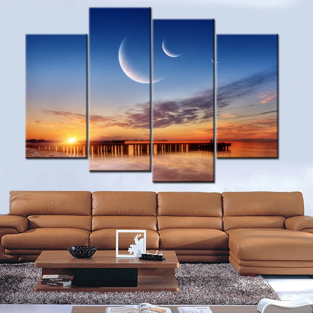 4 шт. холст искусства Закат море Современный домашний декор для стен искусство