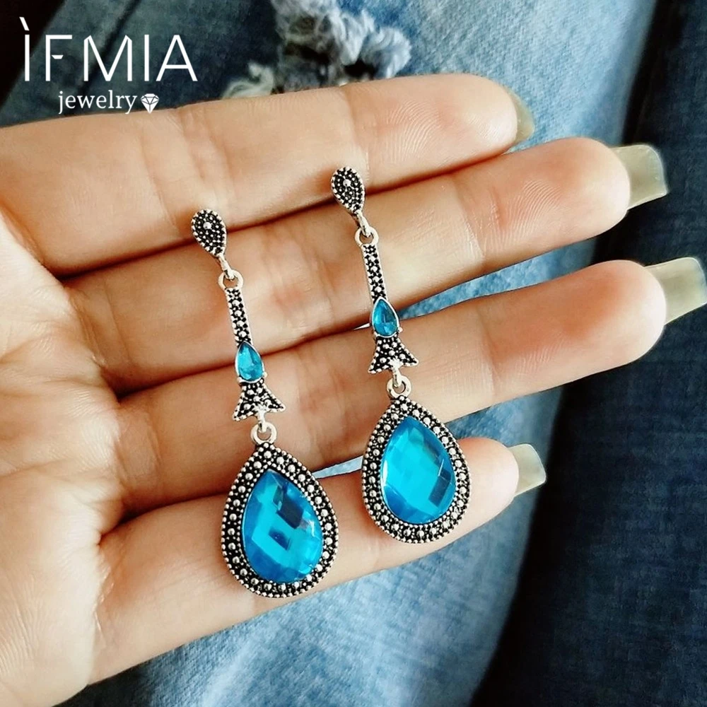 IFMIA богемные серьги с голубыми кристаллами стразы кулон фианитом женские модные