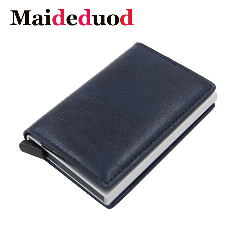 

2019 Newest Male Metal Card Holder RFID Aluminium Alloy Credit Card Holder PU Leather Wallet Antitheft Men Automatic Card Case