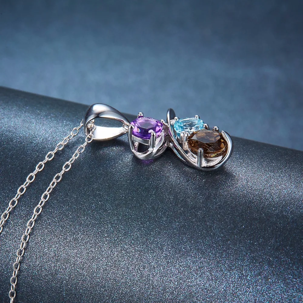 Женское ожерелье из серебра 925 пробы с аметистом и голубым топазом|fine jewelry|pendant