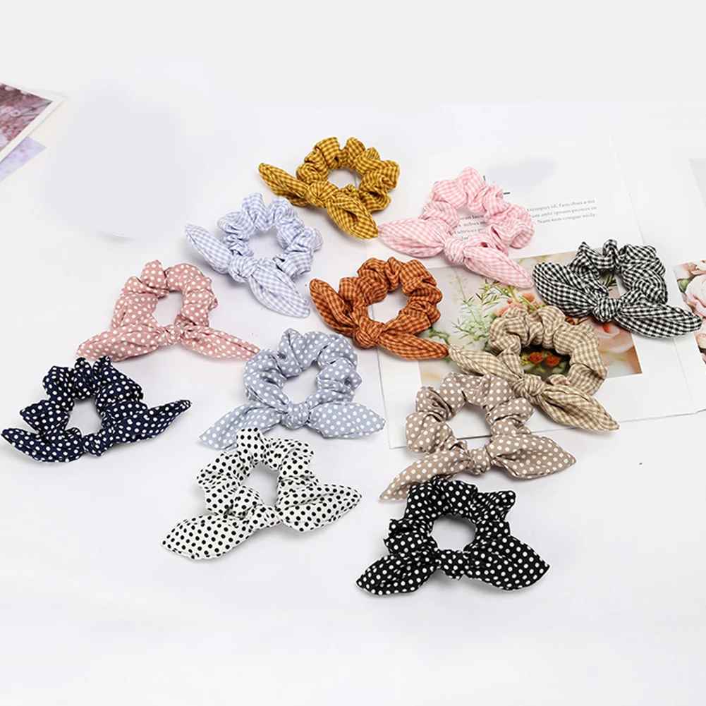Корейские модные резинки для волос аксессуары девочек кроличьи ушки в горошек