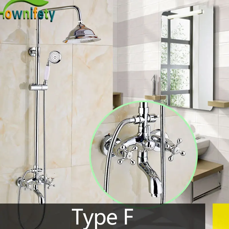 Хромированный настенный смеситель для душа, набор хромированных " латунных или ABS душевых головок, много типов душевых систем, смеситель для горячей и холодной воды - Цвет: Type F