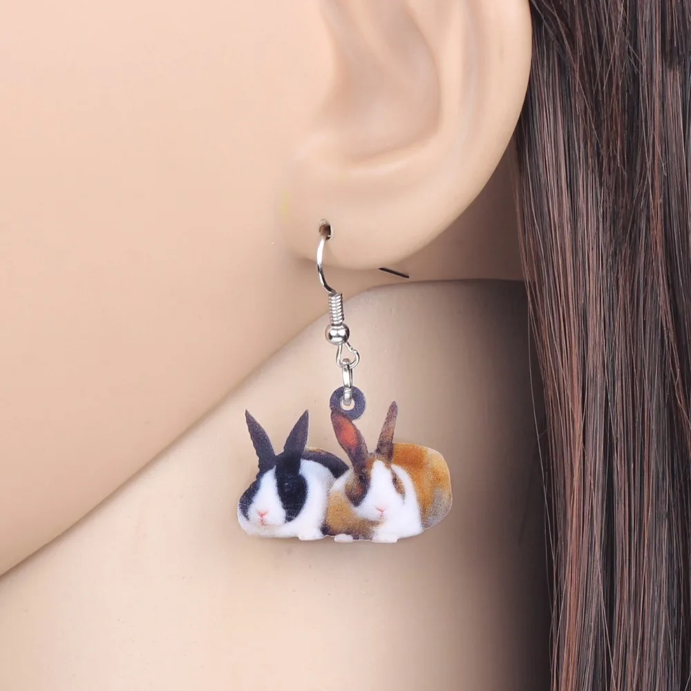 WEVENI акриловые милые цветочные Двойной Кролик Банни Серьги-подвески в форме капли новые длинные милые ювелирные изделия животных для женщин девушки вечерние подвески