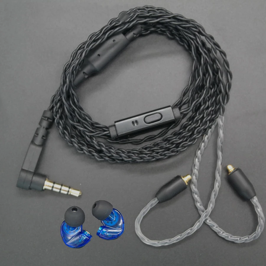 Blue with earphone DIY MMCX кабель Detchable наушники для Shure SE215 SE535 SE846 UE900 W20 наушники Twist Замена стерео бас гарнитура с микрофоном - Цвет: Blue with earphone