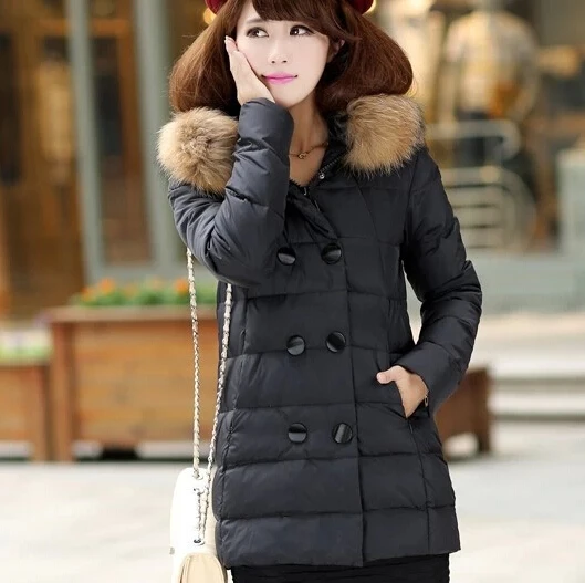 

free shipping 2020 new women Korean fashion slim hooded fur collar autumn winter plus size thick down jacket coat hot sell M0366