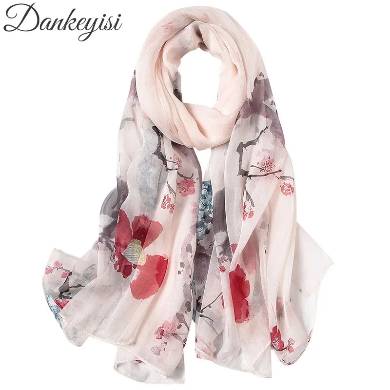 

DANKEYISI Brand Designer Scarf Women Pure Silk Scarves Shawls Female Floral Printed Scarf Bandana hijab Ladies Beach Cover-ups