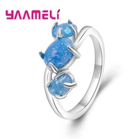 top quality 925 sterling silver accessories pretty party gift pave 3 blue opal stone finger ring party jewelry gift