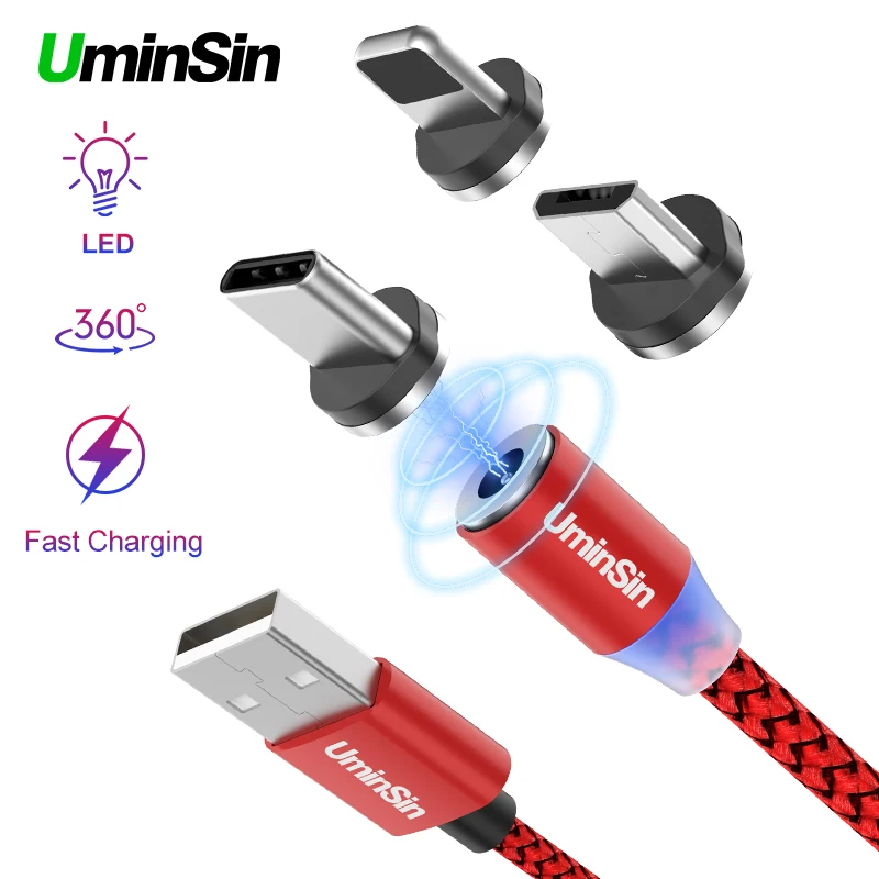 Uminsin металлический магнитный USB кабель для iPhone Тип C Micro 2.4A быстрое зарядное