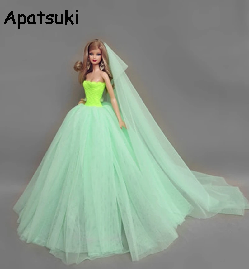 Yellow Green Patchwork Doll Dress For Barbie Clothes Vestidoes Party Gown Dolls Outfit Accessories | Игрушки и хобби