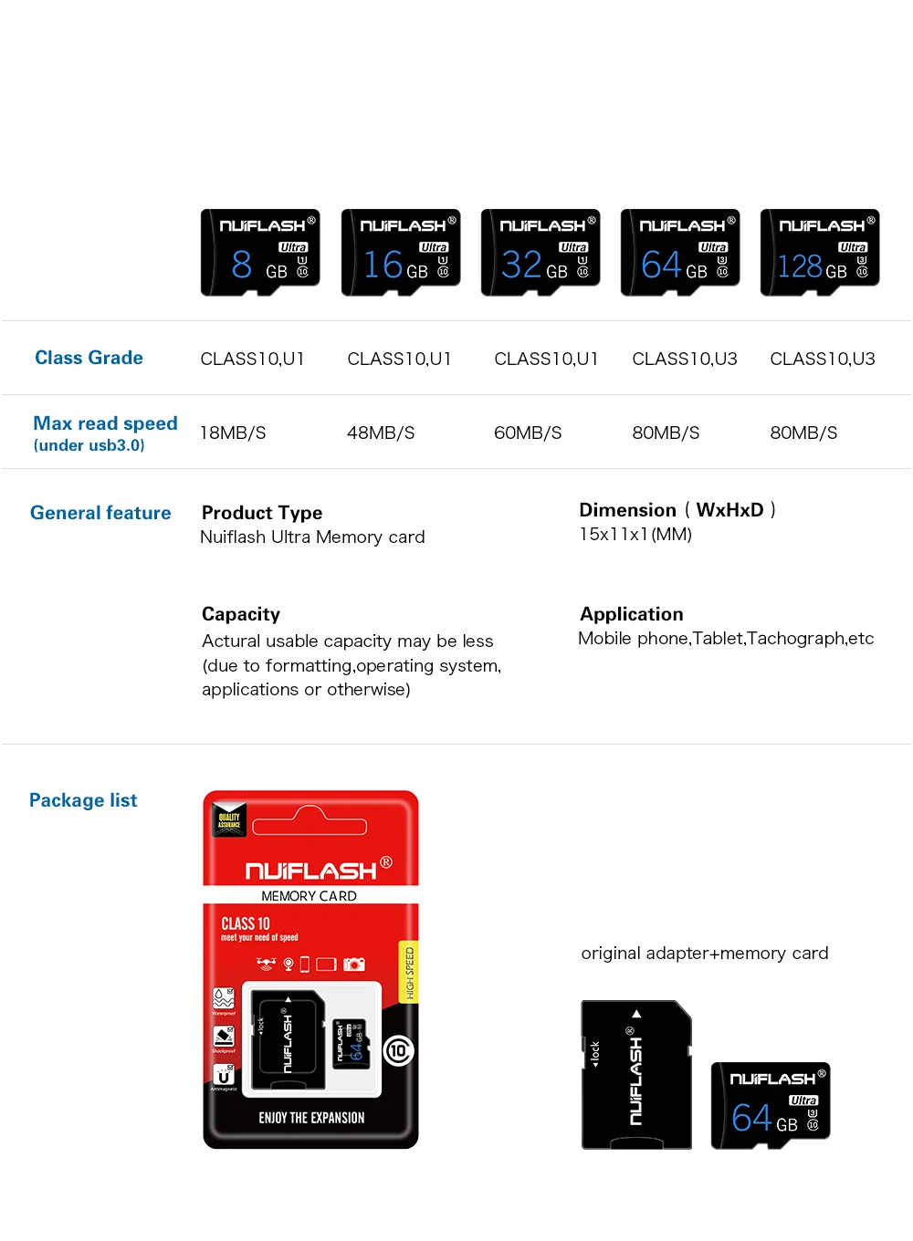 Nuiflash micro sd карта 256 Гб карта памяти 16 ГБ 32 ГБ 64 Гб MicroSD Max 48 м/с Uitra C10 TF карта U3 128G cartao de memoria для планшета