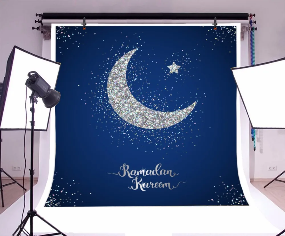 Laeacco Рамадан Карим Silver Moon Star темно-синий фестивали партия фотографии фоном