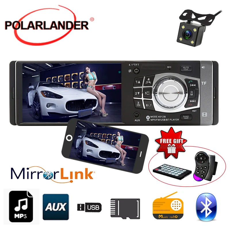 Bluetooth автомобильный MP4 MP5 плеер Видео Радио AUX FM/USB/TF 1 Din 4 дюйма зеркальная ссылка