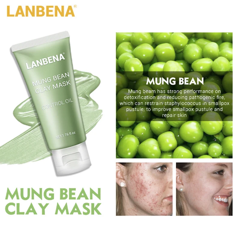 LANBENA Mung Bean глина маска для лица+ бамбуковый уголь+ черника+ Роза Глубокая очистка удаляет жир сужает поры Питательный Уход за кожей
