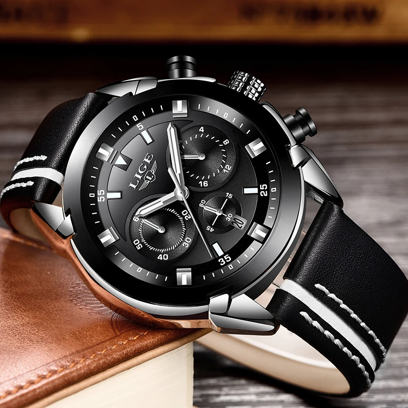Relojes Hombre, новинка, LIGE, мужские часы, Топ бренд, Роскошные, водонепроницаемые, 24 часа, дата, кварцевые часы, мужские, кожа, спортивные наручные часы+ коробка