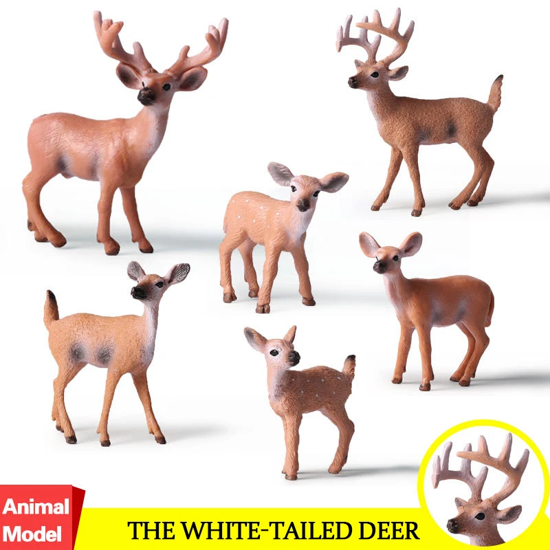6pcs/set Action&ampToys Figure Wildlife Animal White-tailed Deer PVC Model Collectible Doll Collection For Kid Children Gift | Игрушки и