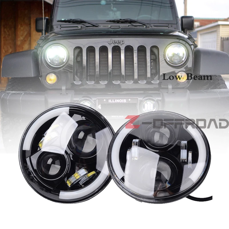 For jeep wrangler 7&quot led light H4 headlight with white halo daytime running Headlamp for Land rover Defender | Автомобили и