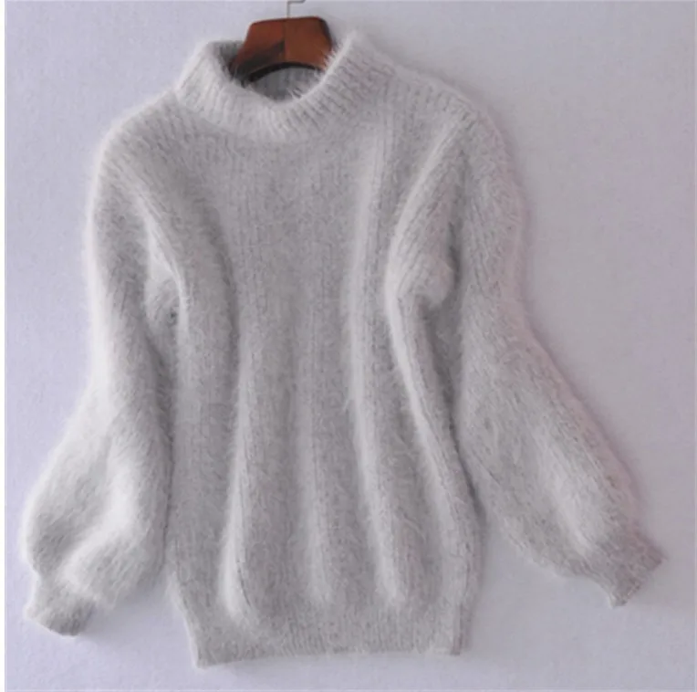 Winter New Fashion Thickened Warm Turtleneck Mohair Female Sweater Lantern Sleeve Casual Solid Color Slim Simple Pullover | Женская