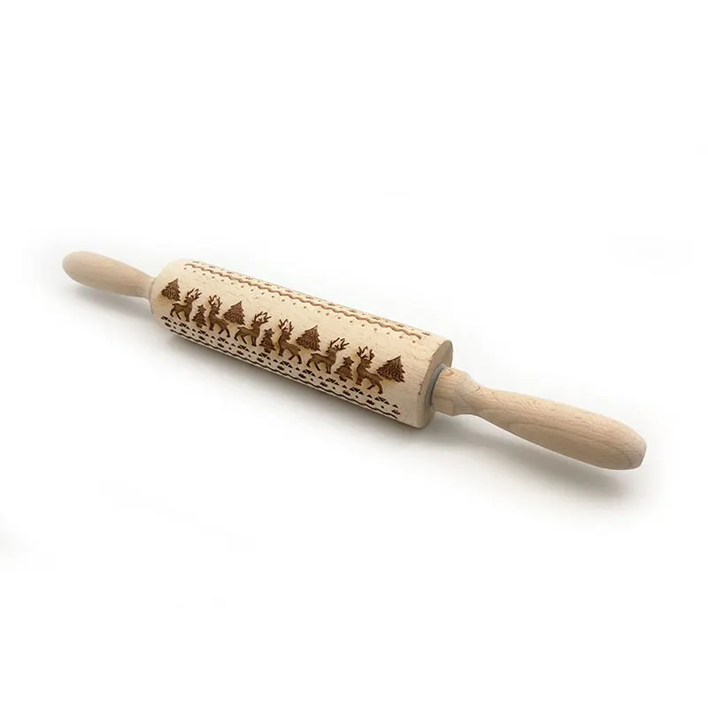 Reindeer Rolling Pin Деревянная Скалка с узором помадка ролик печенье рулет для теста Рождество тиснение Скалка выпечки печенье инструмент - Цвет: Reindeer Rolling Pin