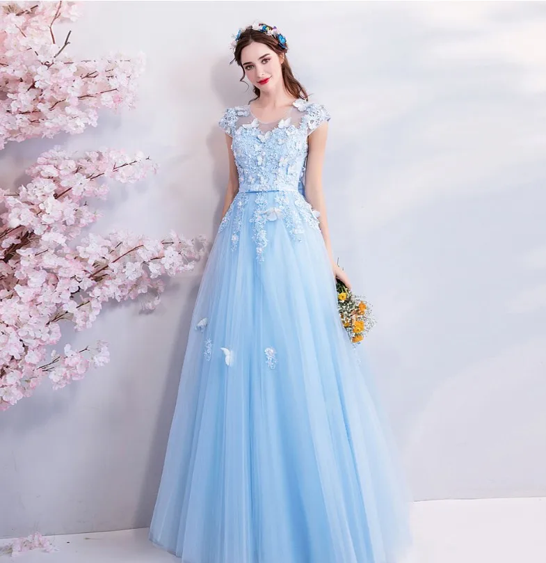 Выпускные платья Вечерние Vestido Formatura светло голубое кружевное платье с