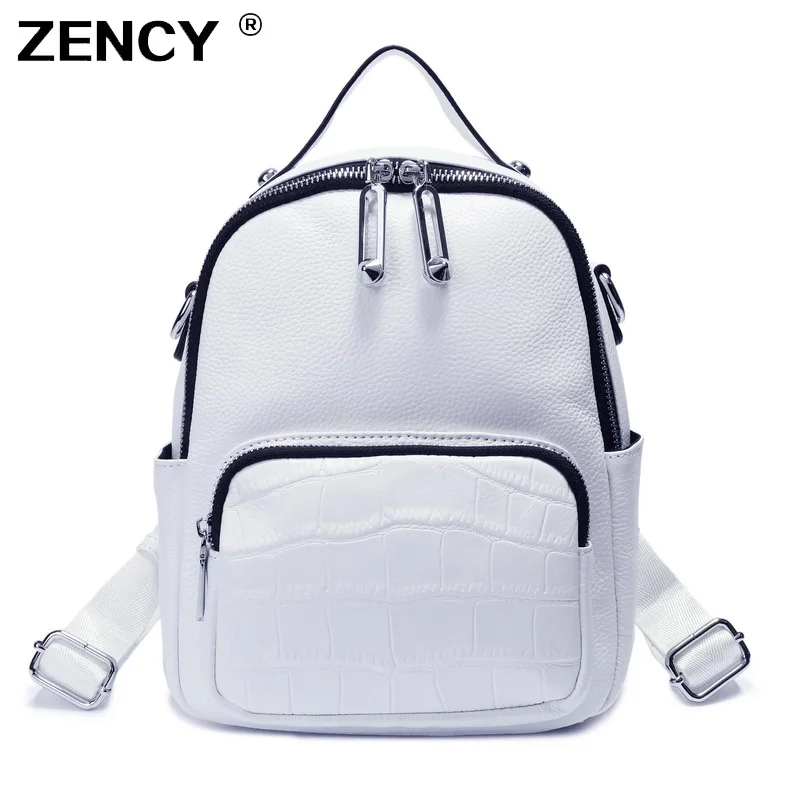 ZENCY 100% натуральная коровья кожа черный белый цвет женский дизайнерский рюкзак