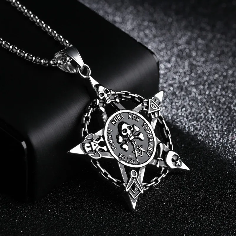 2017new personality high quality titanium steel creative five-pointed star skull necklace jewelry pendant | Украшения и