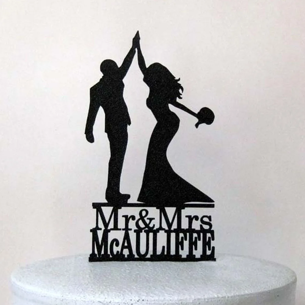 

Personalized Wedding Cake Topper High Five 2 with Mr&Mrs last name cake topper Customized Acrylic silver wooden gold cake topper