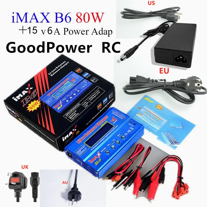 Imax B6 12v зарядное устройство 80W Lipro NiMh Li Ion Ni Cd цифровое RC 6A адаптер питания EU/US