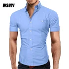 Мужская рубашка, 2017, Брендовые мужские Гавайские рубашки с коротким рукавом, повседневные, с металлической пряжкой, хитовые цвета, приталенные, черные, мужские рубашки, 3XL