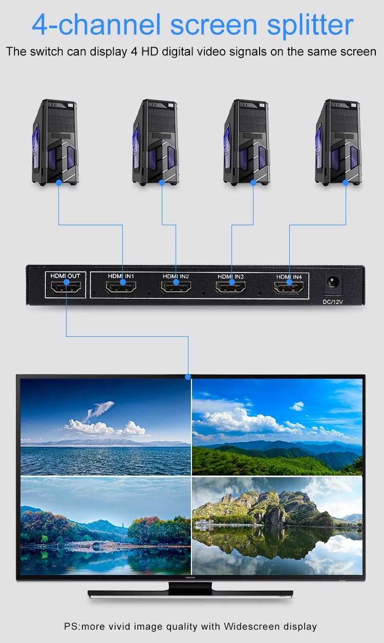 Wellva hdmi Сплиттер 4x1 HD видео сплиттер Аудио Синхронизация 4 порта hdmi коммутатор 4k Quad сплиттер 4 входа 1 выход с пультом дистанционного управления