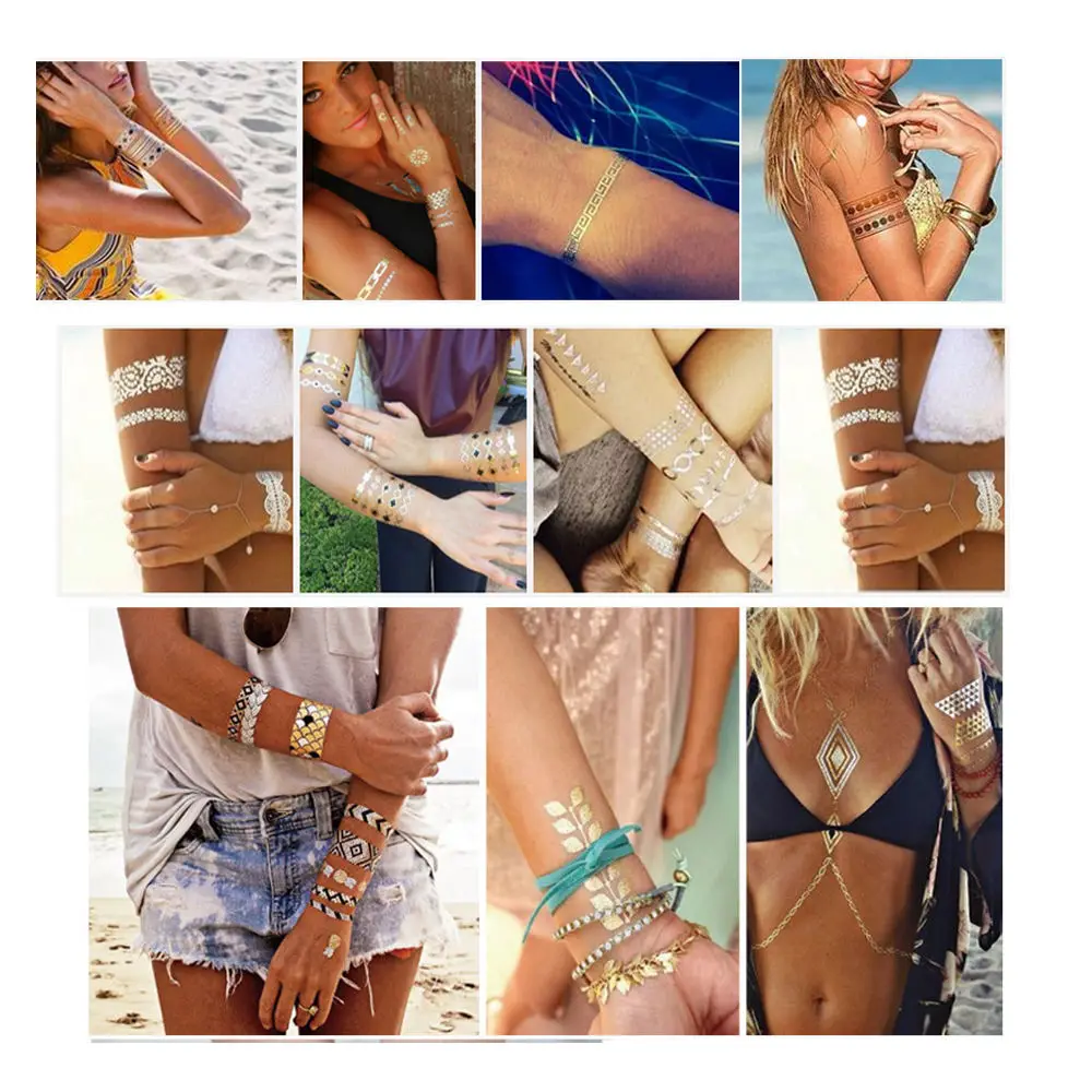 Золотые тату секс товары ожерелье браслеты металлическая временная татуировка