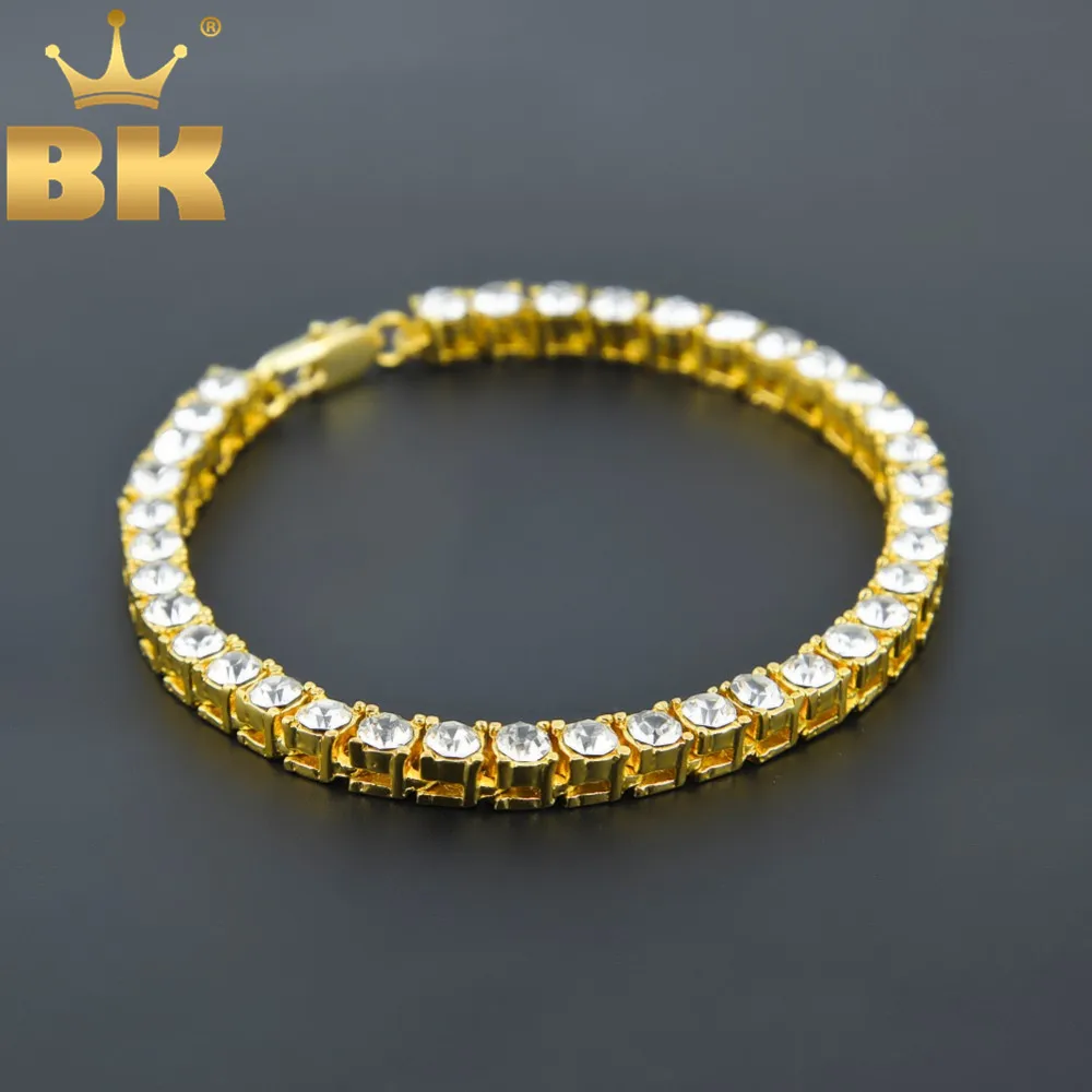 

THE BLING KING Rhinestones 5mm Luxury 1 Row Tennis Chains Bracelet Gold Silver Color Hiphop Bling Iced Out Bracelets for Men