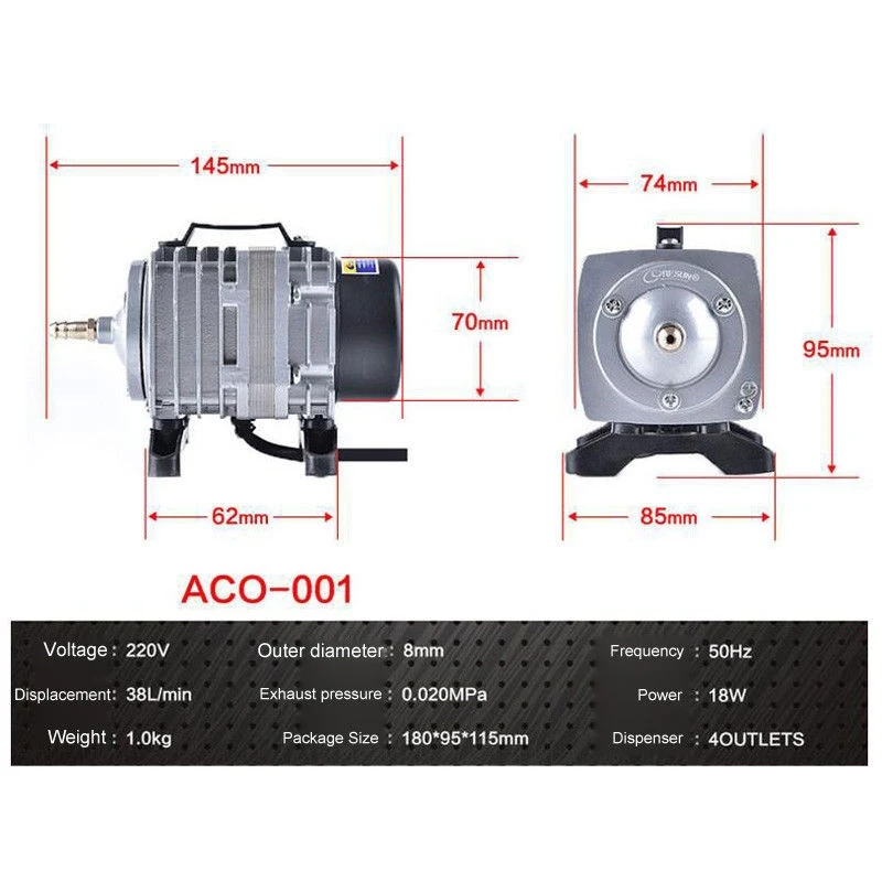 ACO 001 кислородный насос высокой мощности AC Электромагнитный воздушный пруд с